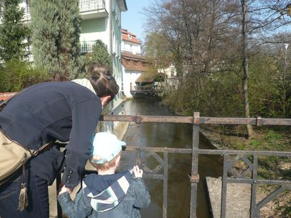 Looking at the mill with Mum.