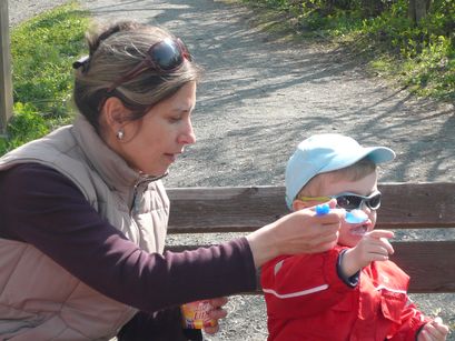 Having a snack with Mum.