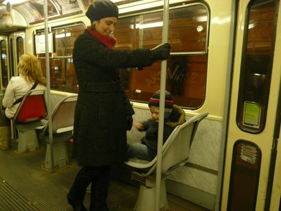 Riding in the tram. 