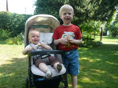 The boys having a snack.