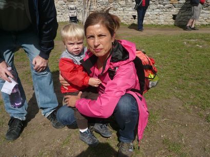 In the castle courtyard. 